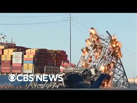 Baltimore bridge demolition, removal from Dali cargo ship | full video