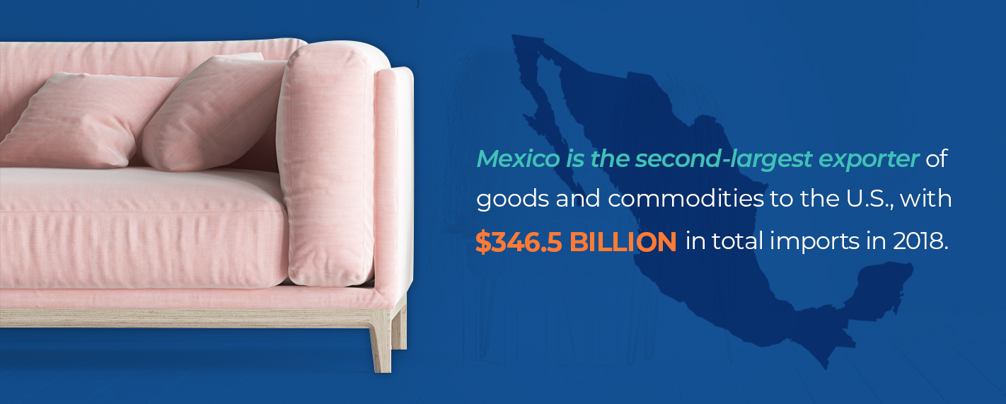 pink sofa with statistic of mexico exporting to the united states