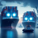 container ships in uncertain international shipping waters