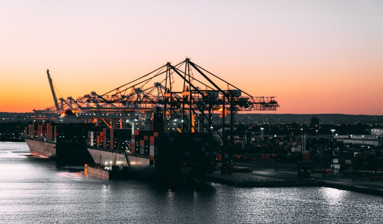 Busy port with cranes